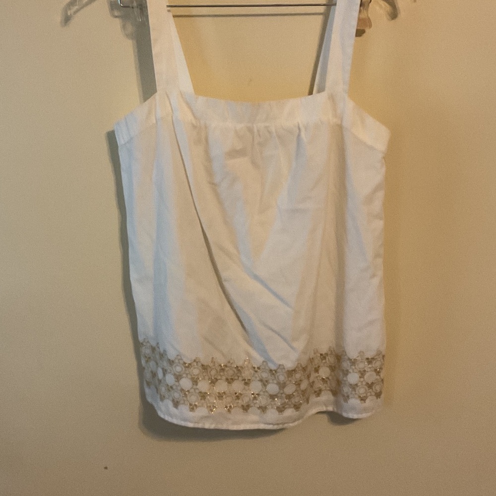 LOFT White Tank Top with Gold Detailing